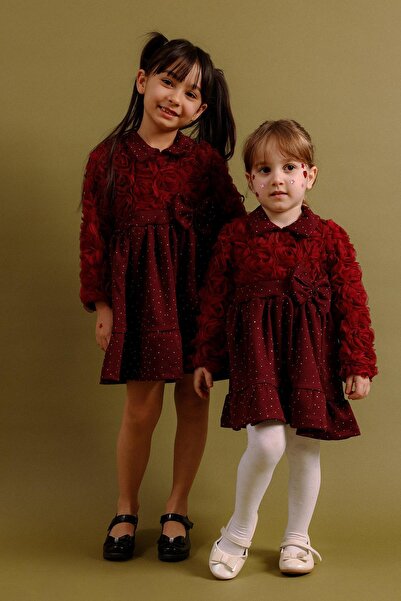 Perendi Rochie de ocazie specială pentru fete, cu guler, cu textură de tranda...