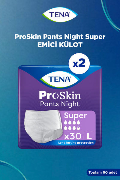TENA ProSkin Pants Night Super Geceye Özel Emici Külot 7.5 Damla L - 30'lu 2 ...
