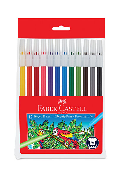 Faber Castell Yıkanabilir Keçeli Kalem, 12 Renk, Su Bazlı Mürekkep, Canlı ve ...