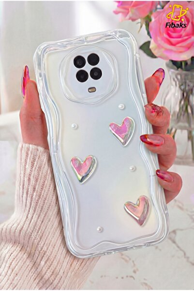 Fibaks Redmi Note 9 Pro/9S Kılıf 3D Kalpli İnci Tasarımlı Desenli Kamera Koru...