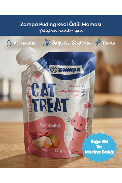 Zampa Puding Kedi Ödülü - Dana Etli & Morina Balıklı - 80g