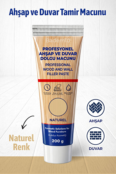 Badem10 Natürel Renk Ahşap Parke Duvar Tamir Macunu 200 Gr Kullanıma Hazır Do...