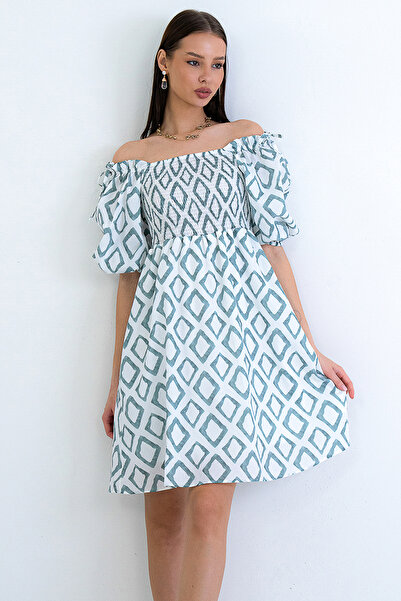 Trend Alaçatı Stili Women's Green Square Neck Watermelon Sleeve Front Gipeli ...