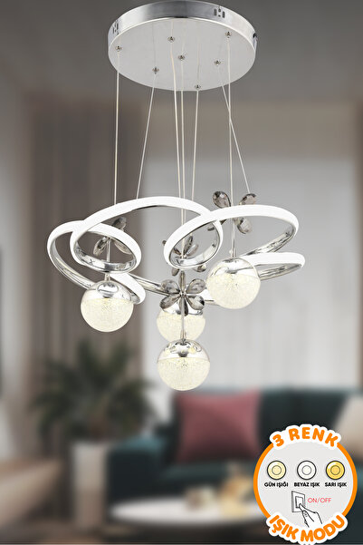 Dekorluna Henry Kumandalı Krom 3 Renk Işık Özellikli Dimmerli Modern Sarkıt L...