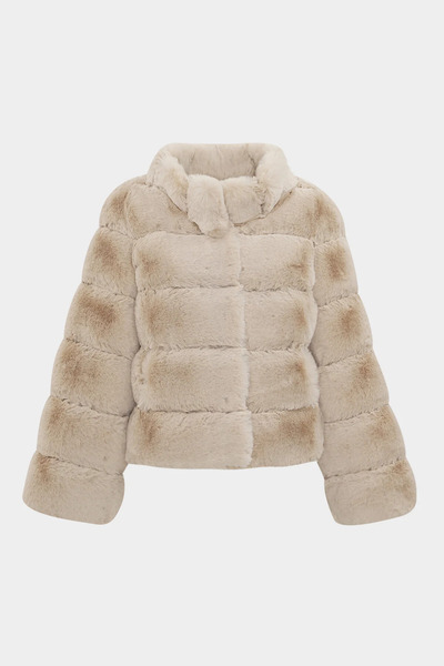 Açelya Okcu Premium Stand Collar Women's Rex Faux Fur Coat