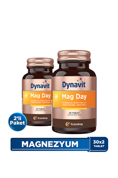 Dynavit Mag Day 30 Tablet x2- Sabah/ Gündüz Magnezyum - Mag Sitrat & Malat, G...