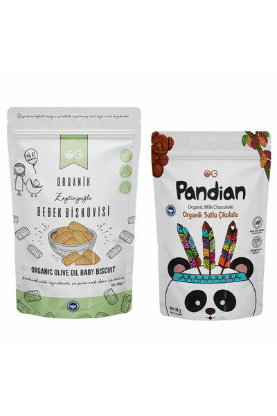 OG natural Organik Pandian Çocuk Çikolatası Ve Organik Bebek Bisküvisi Seti