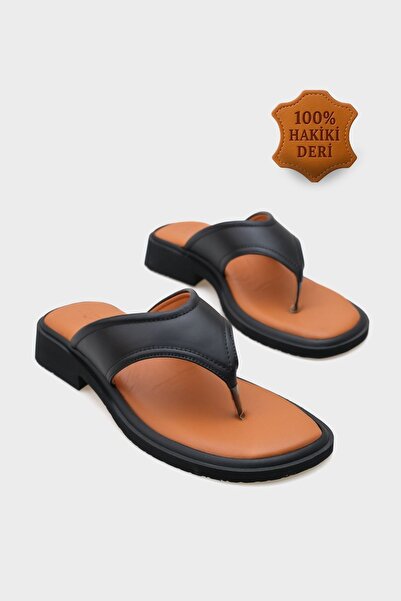 Capone Outfitters Hakiki Deri Parmak Arası Kısa Topuklu Kadın Terlik