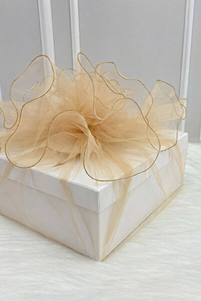 ZEYMERADE Pachet de ornamente din tul Cappuccino, cu margine overlock aurie, ...