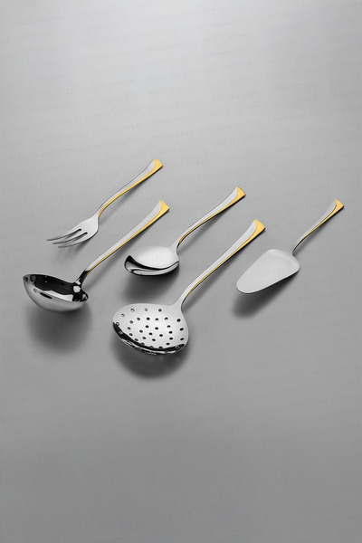 Nehir Set de servire din oțel inoxidabil Maxi Gold, simplu, 5 piese