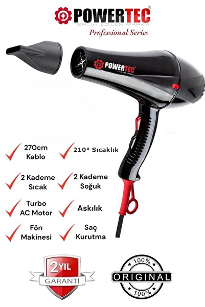 POWERTEC TR-901 Turbo Profesyonel 2500W Fön Makinesi & Saç Kurutma Makinesi