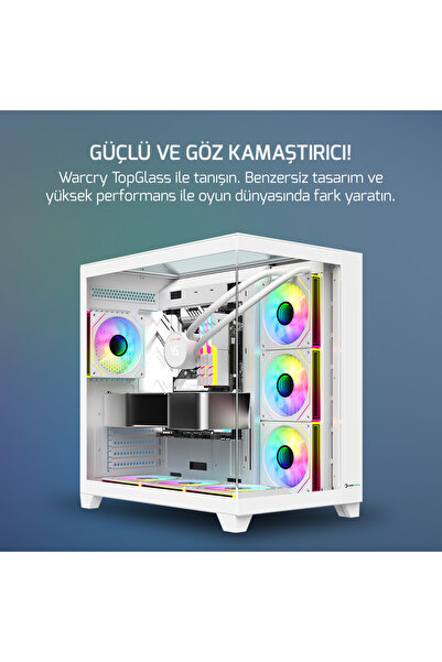 GamePower Warcry TopGlass 650W 4xARGB Temperli Cam ATX Beyaz Gaming (Oyuncu) Kasa