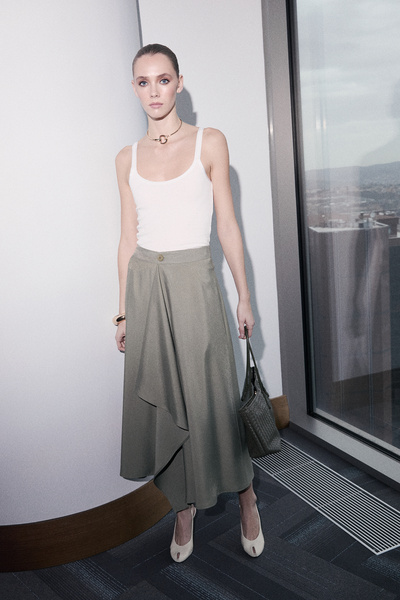 Trendyol Collection Khaki Asymmetrical Modal Midi Skirt Twoss26Et00054