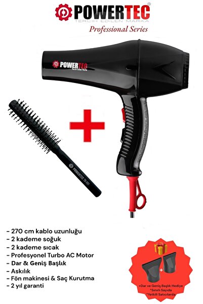 POWERTEC Tr-901 Turbo Professional Blow Dryer + Barber Blow Dry Brush