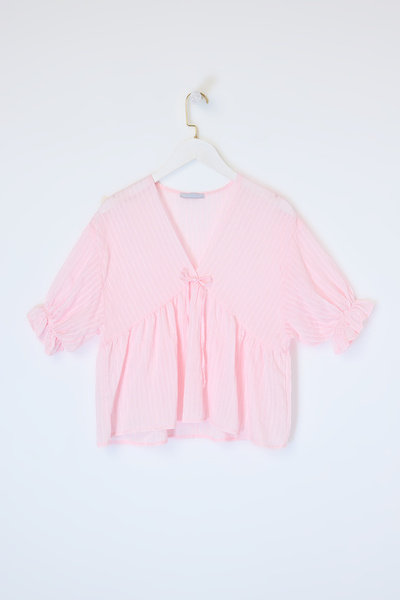 Drop by TrendyolMilla Pink V-Neck Blouse with Elastic Sleeves Tdrss26Bz00017