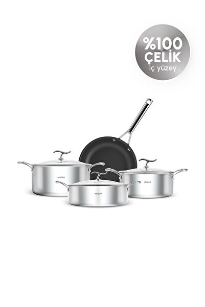 Karaca Plasma Steel 316+ 3Ply Fireproof Non-Stick Steel 7 Piece Pots and Pans...