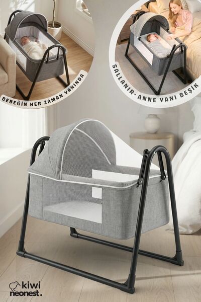 Kiwi Neonest Anne Yanı Kalın Yataklı Cibinlikli Ve Tenteli, Sallanır. Portati...