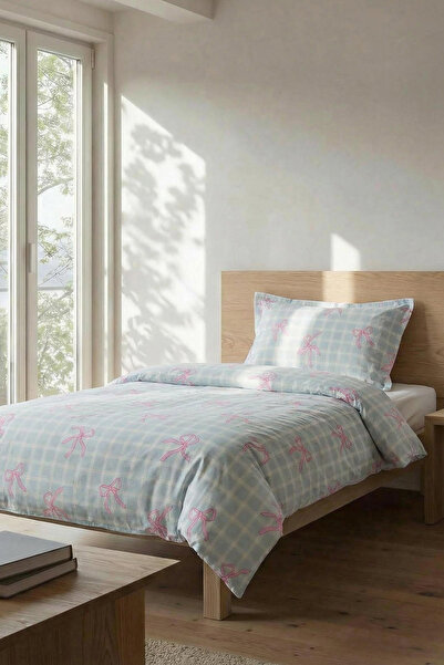 TRENDYOLMİLLA HOME Single Size Bow and Gingham Patterned Duvet Cover Set With...