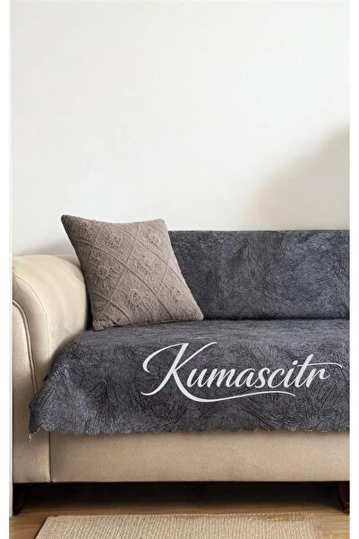 kumaşçıtr غطاء أريكة فاخر من المخمل مع قاعدة مانعة للانزلاق - نمط عروق أنثراس...