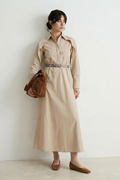 Trendyol Modest Stone Sleeve Piece Detailed Belted Woven Dress Tctss26Eb00025