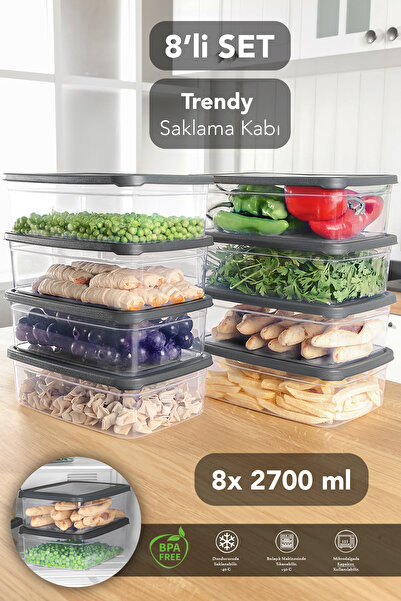 Meleni Home 8 Adet Dikdörtgen Erzak Saklama Kabı - Mikrodalgaya Uygun Düzenle...