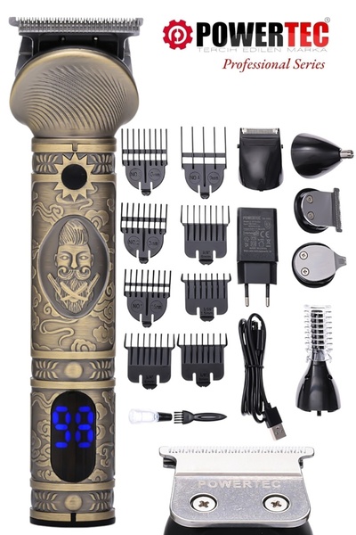 POWERTEC TR-1000 (14 Başlık) Erkek Bakım Kiti Saç Sakal Kaş Burun Sakal Vücut...