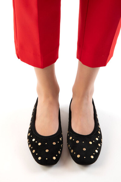 SOHO Black Suede-Gold Women's Ballerinas 21265