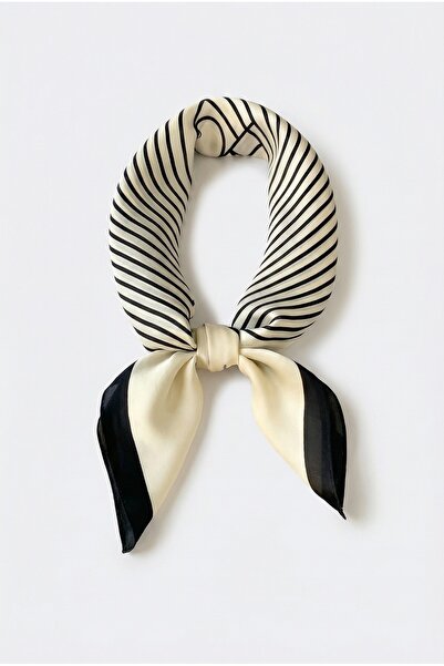 BETTY & SAM SİYAH BEYAZ ÇİZGİ KARE FULAR 70x70 cm