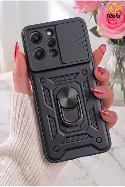 Fibaks Redmi 12 Kılıf Kamera Korumalı Sürgülü Yüzüklü Armor Military Tank Kor...