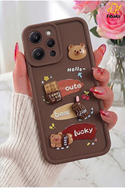 Fibaks حافظة Redmi 12 مصممة بنمط تيدي بير مع غطاء حماية للكاميرا من السيليكون...