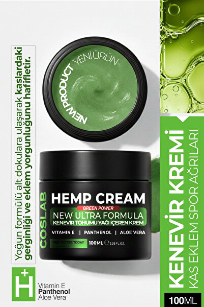 COSLAB Hempcream Green Power Masaj Kremi Kas, Eklem, Boyun, Ağrı Giderici Ken...