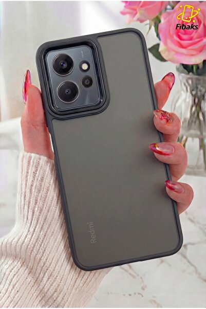 Fibaks حافظة Redmi Note 12 بإطار معدني وغطاء شفاف بلوري ملون مع زر ضغط دقيق