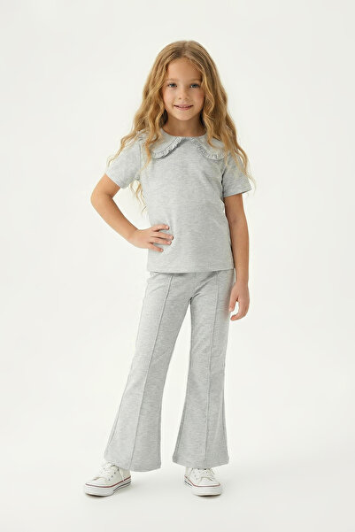 TRENDYOLKIDS Grau meliertes Babykragen-Set für Mädchen mit einfarbigem Strick...