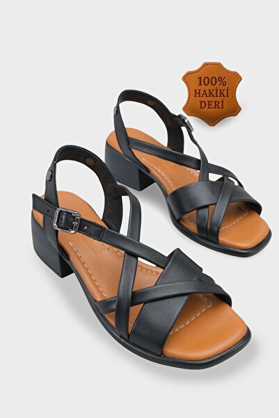 Capone Outfitters Noreen Genuine Leather Mid-Heeled Women's Sandals