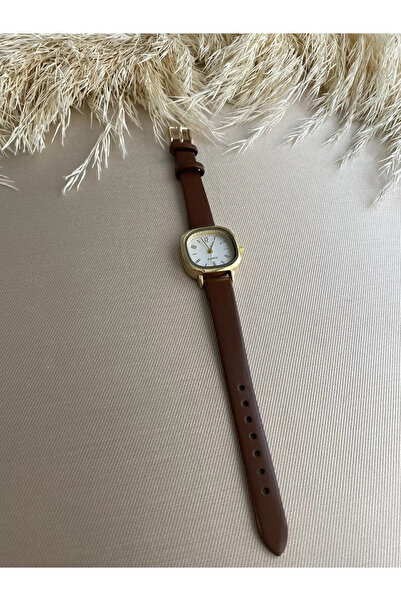 QUARTZ Retro Minimal Vintage Acı Kahve Renk Kordon Kadın Kol Saati