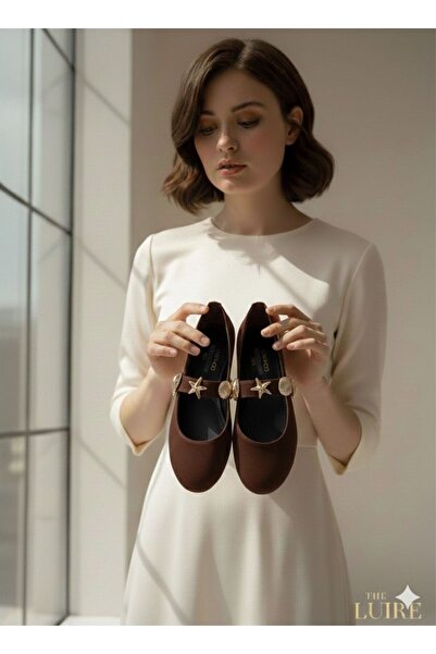 İncimoda aci kahve saten Kadın Yuvarlak Burun Ortopedik Hafızalı Taban Babet ...