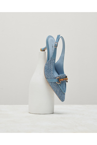 Hotiç Blaue Strohschuhe mit offenem Rücken und Absatz für Damen