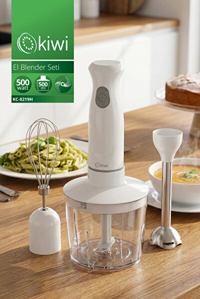 Kiwi KC-8219H Paslanmaz Çelik Bıçaklı El Blender Seti | 500ml Hazne & DC Moto...