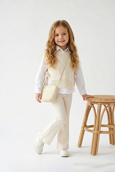 TRENDYOLKIDS Ecru Plain Knitted Bottom - Top Set Tkdaw26Au00085
