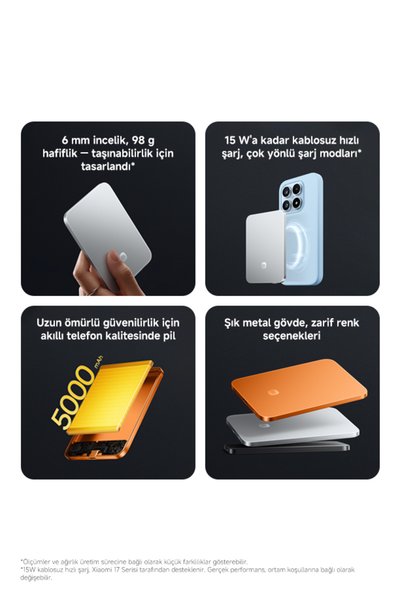 Xiaomi UltraThin Magnetic Power Bank 5000 15W Turuncu