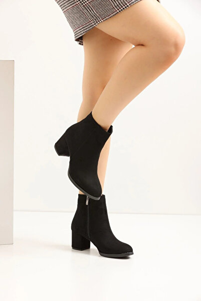 marinarosse Kadın Liva Siyah Süet Düz Topuklu Kısa Bot