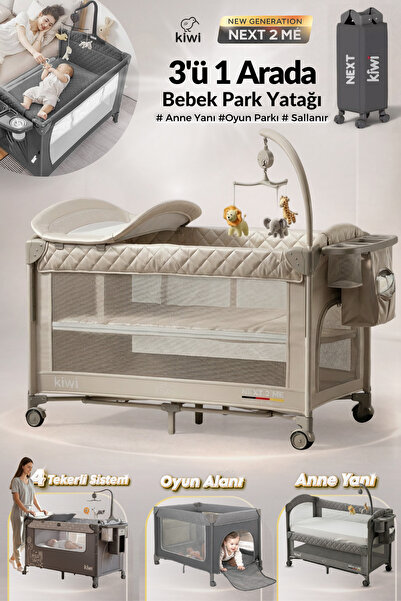 Kiwi Next To Me Anne Yanı Park Yatak Katlanır Beşik,Tekerlekli,Yan Açılır,Dön...