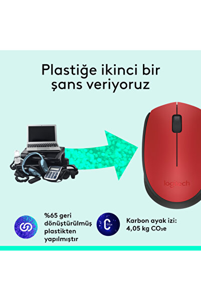 logitech M171 USB Alıcılı Kablosuz Kompakt Mouse, Kırmızı 910-004641