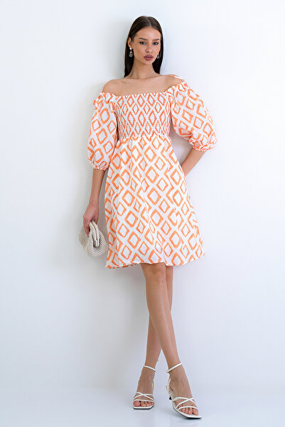 Trend Alaçatı Stili Women's Orange Square Neck Watermelon Sleeve Front Gipeli...