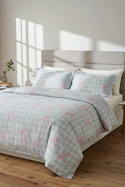 TRENDYOLMİLLA HOME Double Size Bow and Gingham Patterned Duvet Cover Set With...