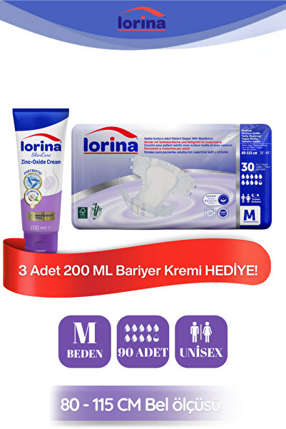 LORİNA Bel Bantlı M 30’lu 3 Paket 90 Adet - 200 ML Bariyer Kremi Hediyeli