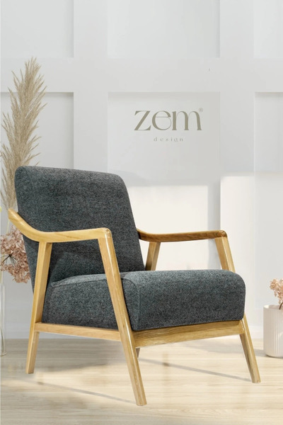 Zem Favela Ahşap Ayaklı Gri Teddy Kumaş Berjer