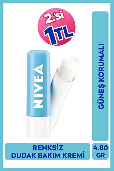 NIVEA Hydro Care Renksiz Dudak Bakım Kremi, 24 Saat Nemlendirici, SPF5 Güneş ...