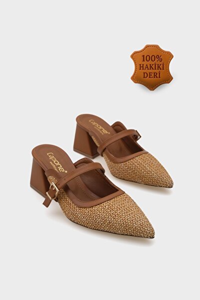 Capone Outfitters Γυναικείες παντόφλες Nena από γνήσιο δέρμα με μυτερή ψάθινη...