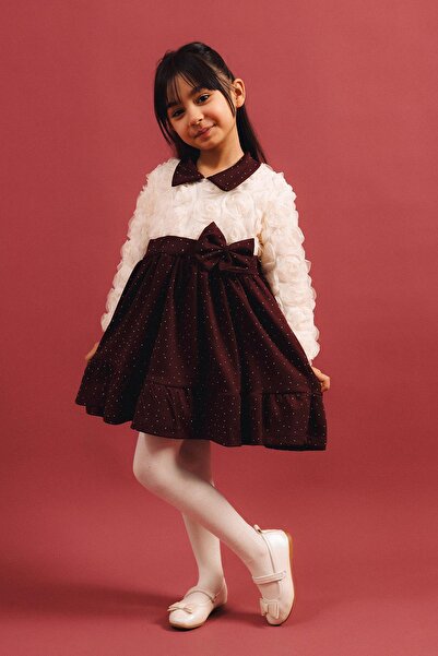 Perendi Rochie de ocazie specială pentru fete, cu guler, cu textură de tranda...